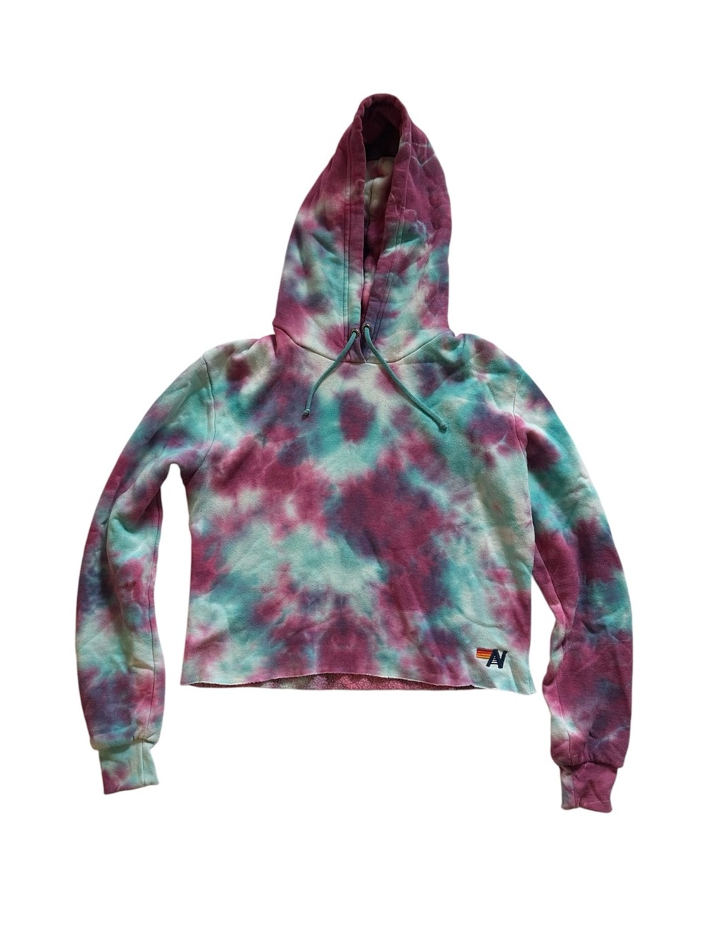 Aviator Nation Blue & Magenta Tie-Dye Cropped Hoodie